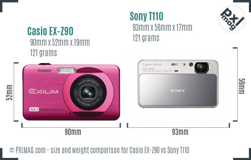 Casio EX-Z90 vs Sony T110 size comparison