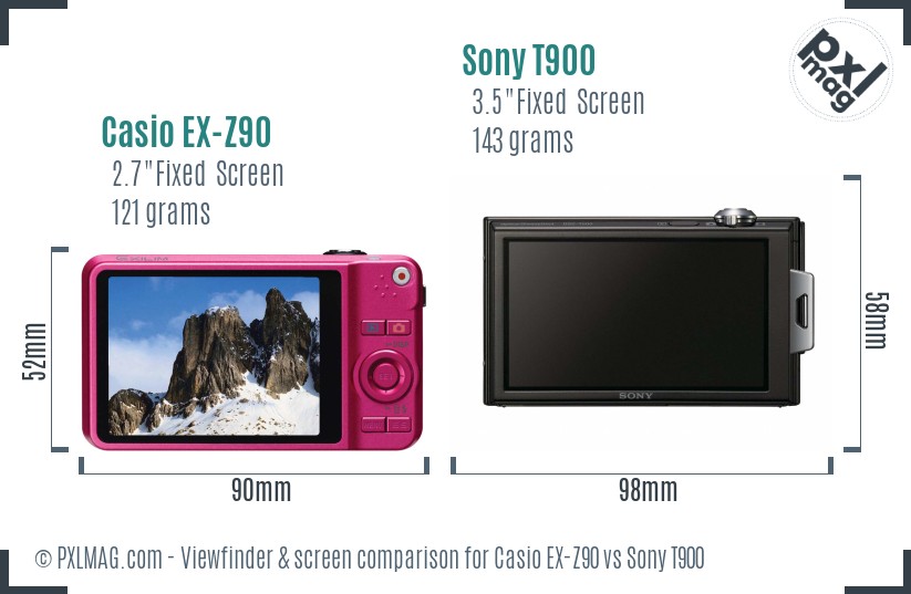 Casio EX-Z90 vs Sony T900 Screen and Viewfinder comparison
