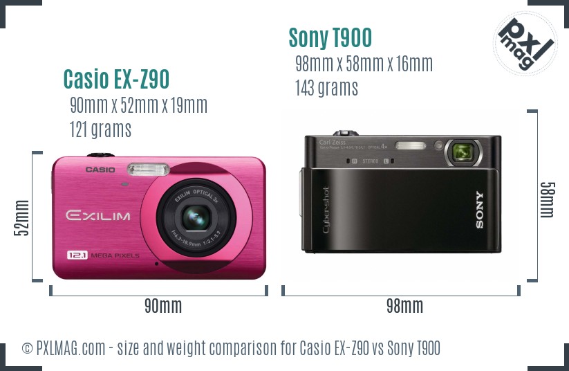 Casio EX-Z90 vs Sony T900 size comparison