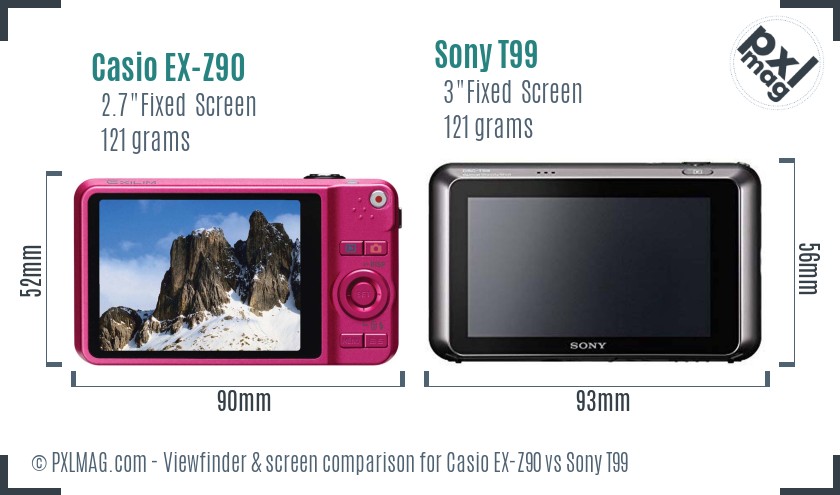 Casio EX-Z90 vs Sony T99 Screen and Viewfinder comparison
