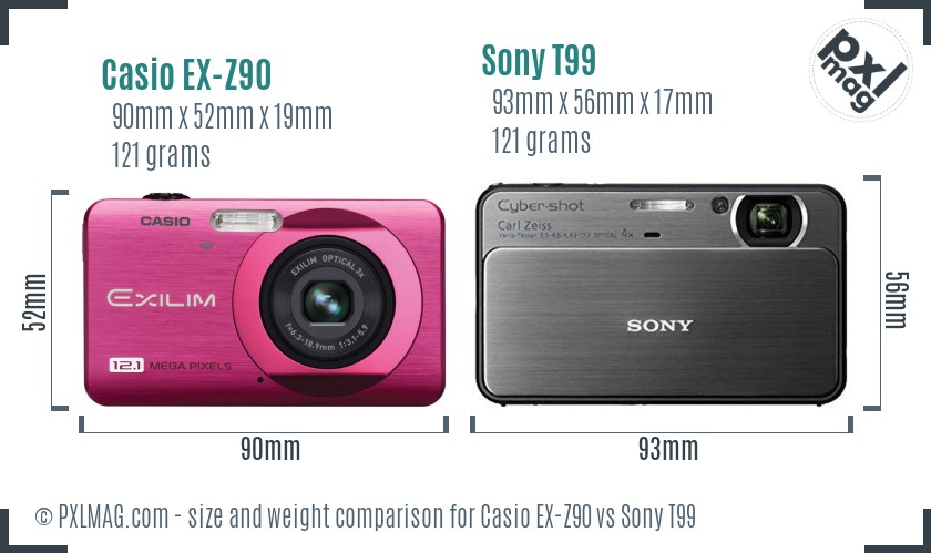 Casio EX-Z90 vs Sony T99 size comparison