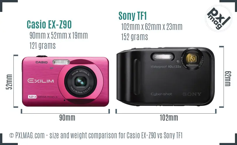 Casio EX-Z90 vs Sony TF1 size comparison