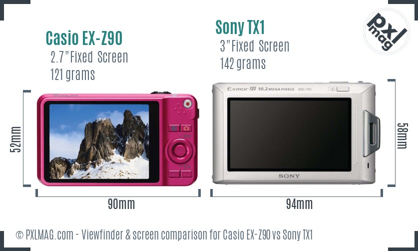 Casio EX-Z90 vs Sony TX1 Screen and Viewfinder comparison