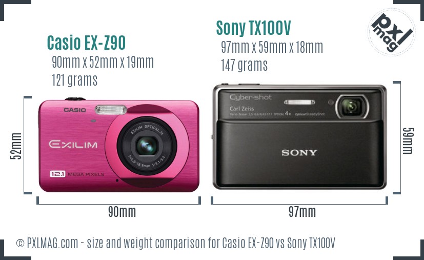 Casio EX-Z90 vs Sony TX100V size comparison