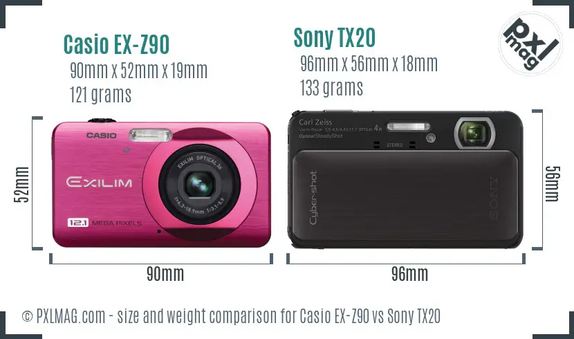 Casio EX-Z90 vs Sony TX20 size comparison