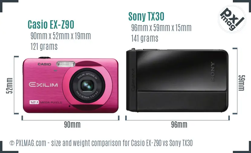 Casio EX-Z90 vs Sony TX30 size comparison