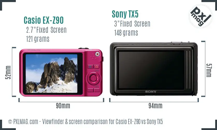 Casio EX-Z90 vs Sony TX5 Screen and Viewfinder comparison