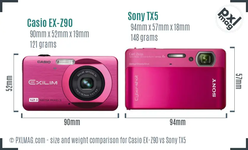 Casio EX-Z90 vs Sony TX5 size comparison Casio EX-Z90 vs Sony TX5 size comparison