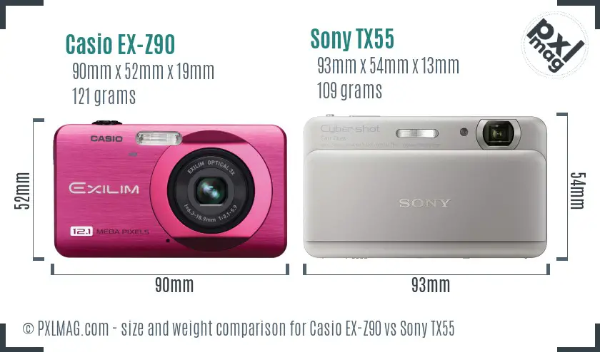 Casio EX-Z90 vs Sony TX55 size comparison Casio EX-Z90 vs Sony TX55 size comparison