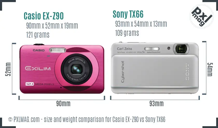 Casio EX-Z90 vs Sony TX66 size comparison