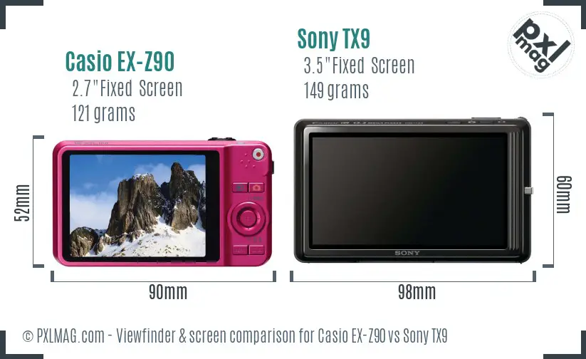 Casio EX-Z90 vs Sony TX9 Screen and Viewfinder comparison