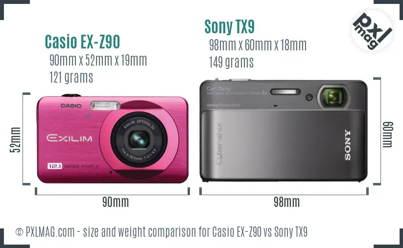 Casio EX-Z90 vs Sony TX9 size comparison