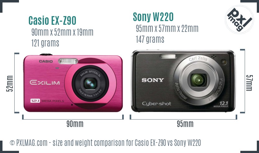 Casio EX-Z90 vs Sony W220 size comparison