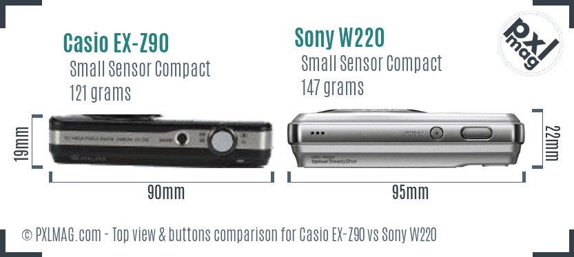 Casio EX-Z90 vs Sony W220 top view buttons comparison
