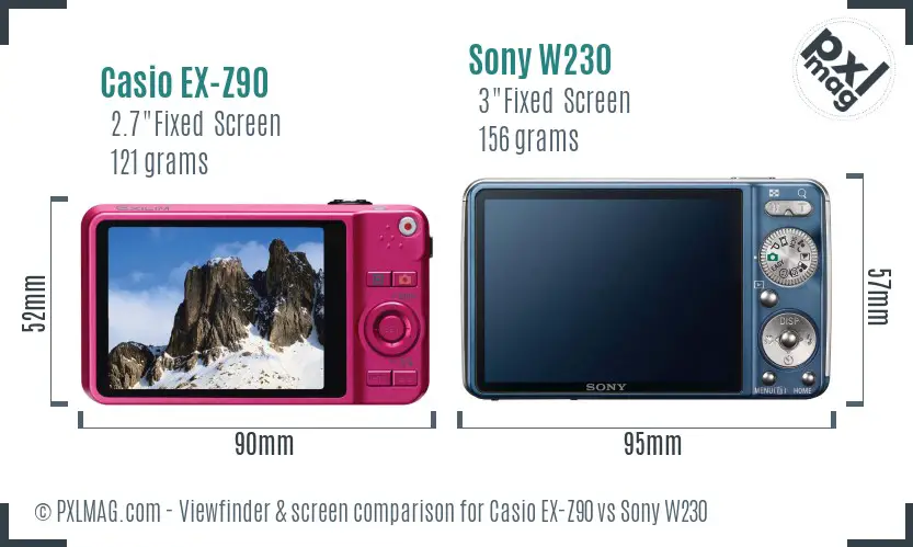 Casio EX-Z90 vs Sony W230 Screen and Viewfinder comparison