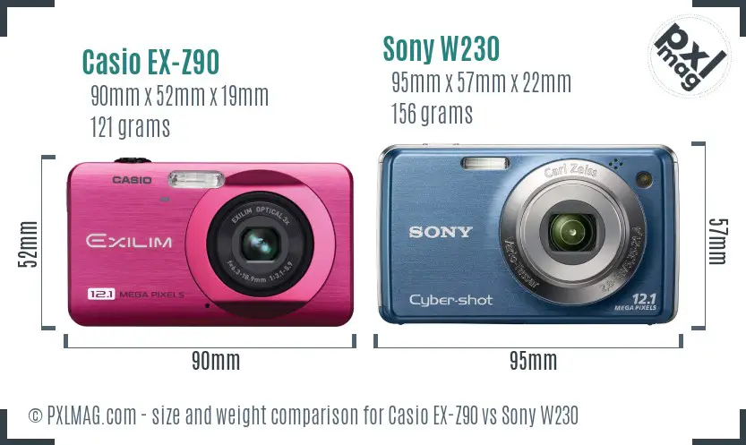 Casio EX-Z90 vs Sony W230 size comparison