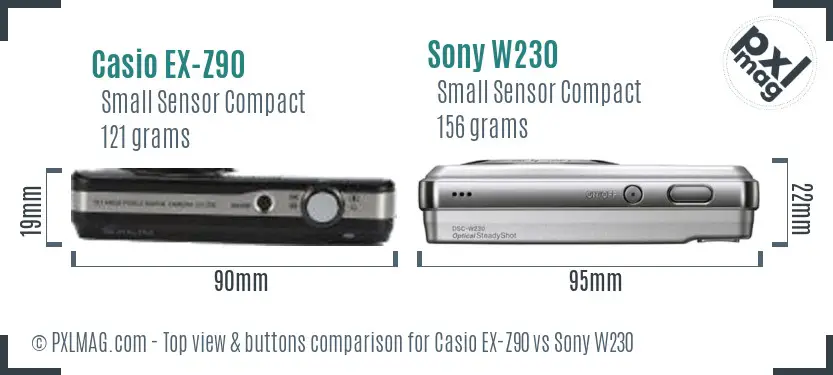 Casio EX-Z90 vs Sony W230 top view buttons comparison