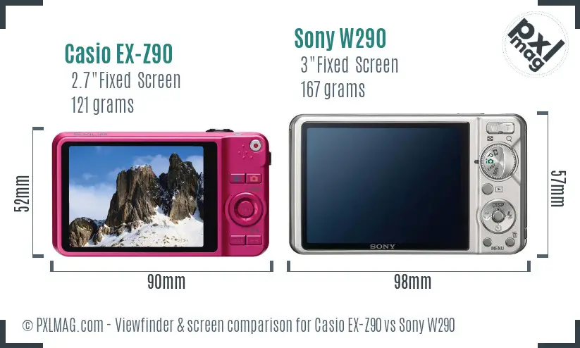 Casio EX-Z90 vs Sony W290 Screen and Viewfinder comparison