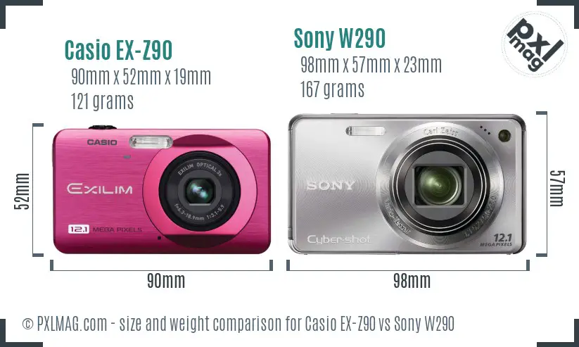 Casio EX-Z90 vs Sony W290 size comparison