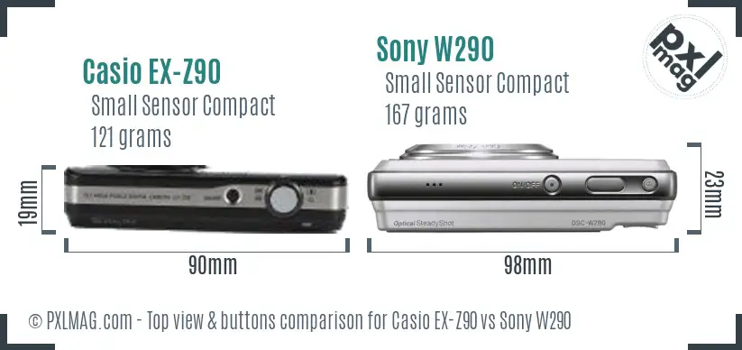 Casio EX-Z90 vs Sony W290 top view buttons comparison
