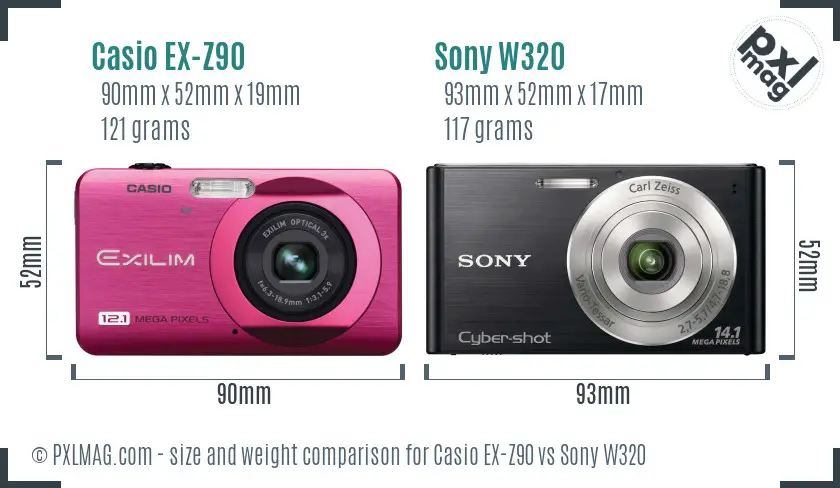 Casio EX-Z90 vs Sony W320 size comparison