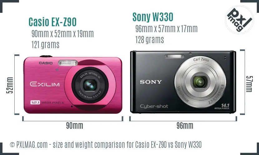 Casio EX-Z90 vs Sony W330 size comparison Casio EX-Z90 vs Sony W330 size comparison