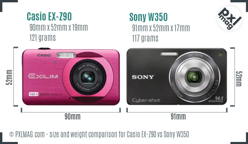 Casio EX-Z90 vs Sony W350 size comparison Casio EX-Z90 vs Sony W350 size comparison