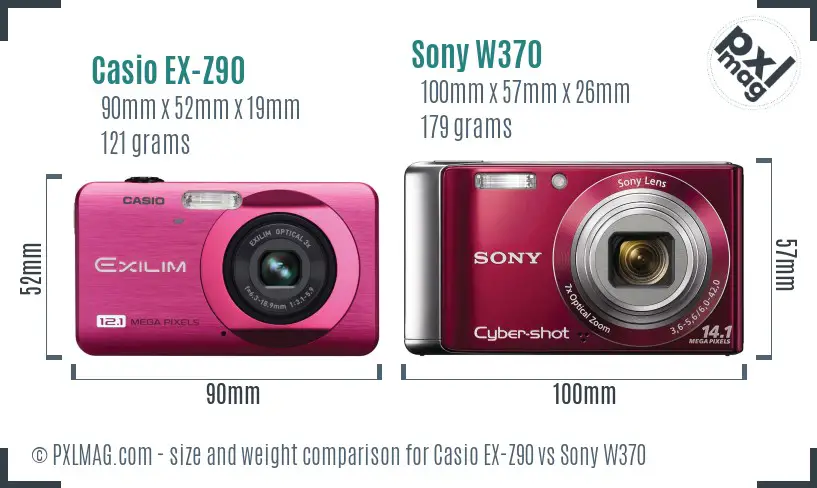Casio EX-Z90 vs Sony W370 size comparison Casio EX-Z90 vs Sony W370 size comparison