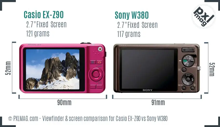 Casio EX-Z90 vs Sony W380 Screen and Viewfinder comparison Casio EX-Z90 vs Sony W380 Screen and Viewfinder comparison