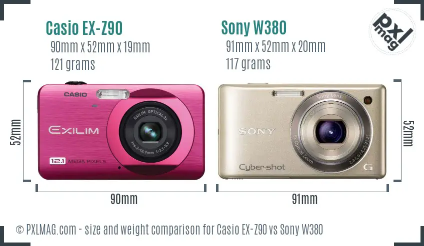 Casio EX-Z90 vs Sony W380 size comparison Casio EX-Z90 vs Sony W380 size comparison