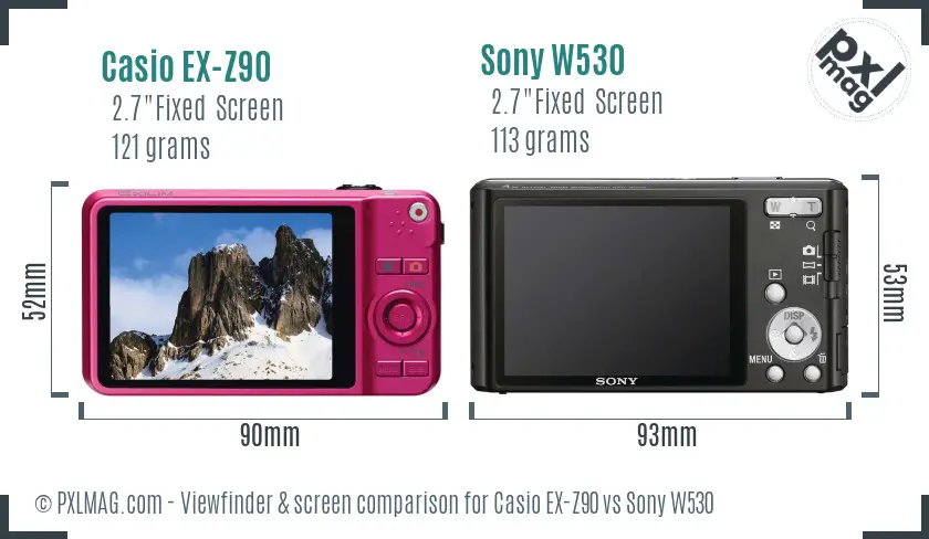 Casio EX-Z90 vs Sony W530 Screen and Viewfinder comparison Casio EX-Z90 vs Sony W530 Screen and Viewfinder comparison