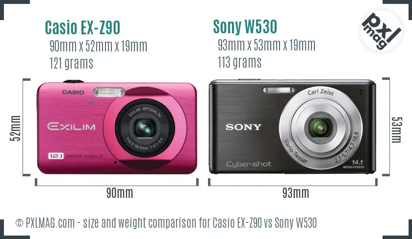 Casio EX-Z90 vs Sony W530 size comparison Casio EX-Z90 vs Sony W530 size comparison