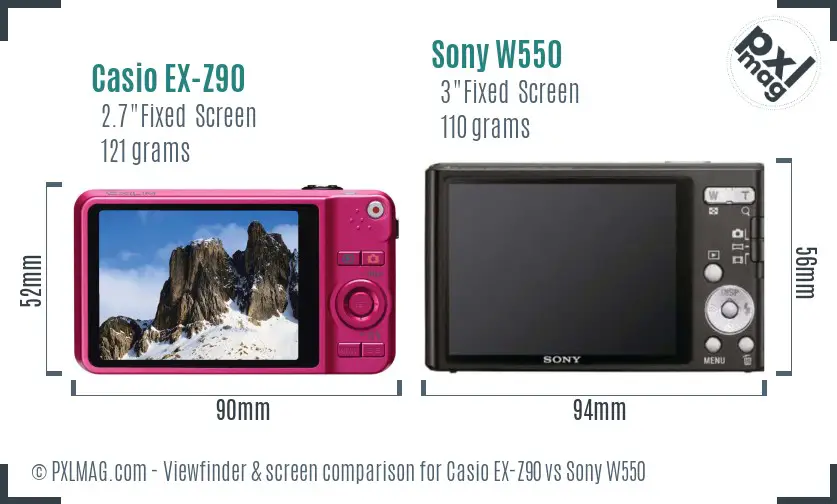 Casio EX-Z90 vs Sony W550 Screen and Viewfinder comparison