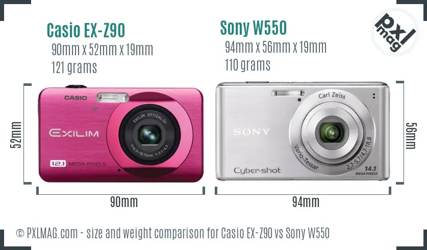Casio EX-Z90 vs Sony W550 size comparison