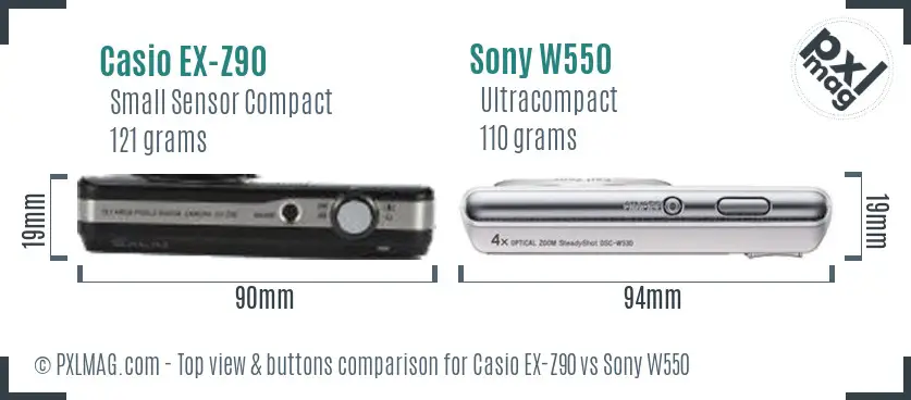Casio EX-Z90 vs Sony W550 top view buttons comparison