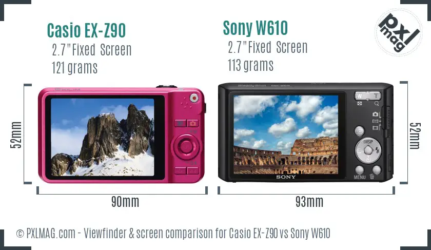 Casio EX-Z90 vs Sony W610 Screen and Viewfinder comparison