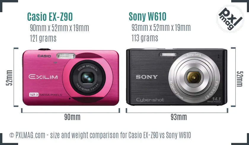 Casio EX-Z90 vs Sony W610 size comparison