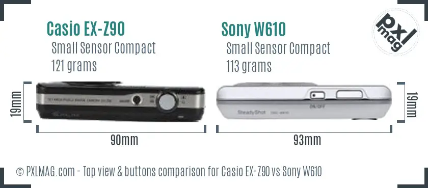 Casio EX-Z90 vs Sony W610 top view buttons comparison