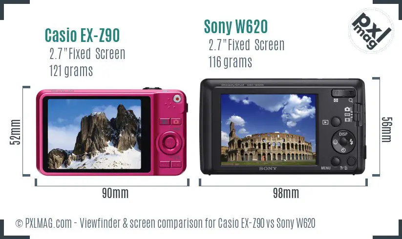 Casio EX-Z90 vs Sony W620 Screen and Viewfinder comparison Casio EX-Z90 vs Sony W620 Screen and Viewfinder comparison