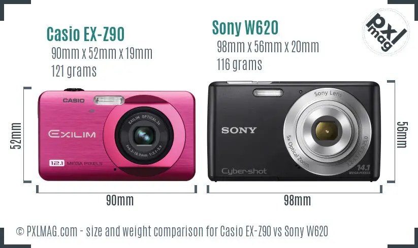 Casio EX-Z90 vs Sony W620 size comparison Casio EX-Z90 vs Sony W620 size comparison