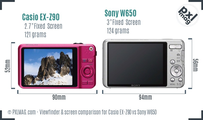 Casio EX-Z90 vs Sony W650 Screen and Viewfinder comparison