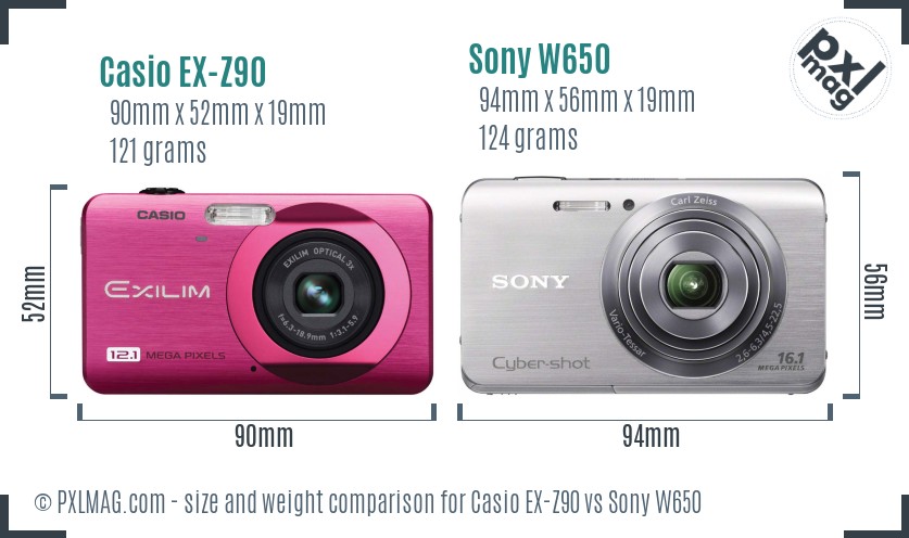 Casio EX-Z90 vs Sony W650 size comparison