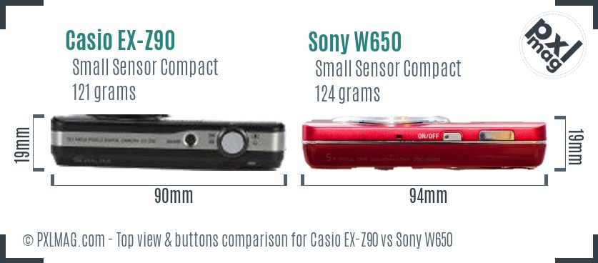 Casio EX-Z90 vs Sony W650 top view buttons comparison