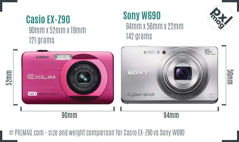 Casio EX-Z90 vs Sony W690 size comparison Casio EX-Z90 vs Sony W690 size comparison