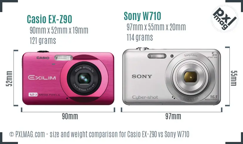 Casio EX-Z90 vs Sony W710 size comparison