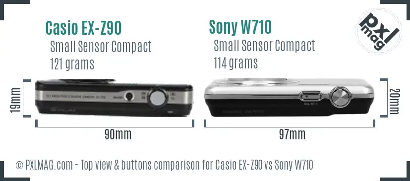 Casio EX-Z90 vs Sony W710 top view buttons comparison