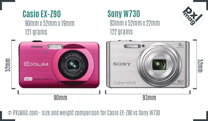 Casio EX-Z90 vs Sony W730 size comparison