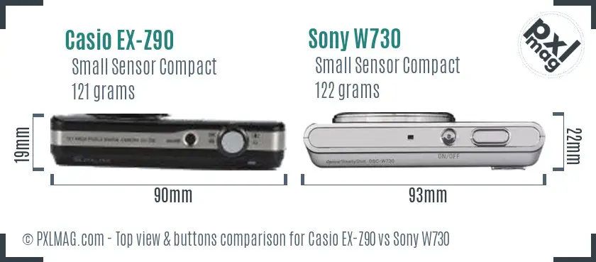 Casio EX-Z90 vs Sony W730 top view buttons comparison