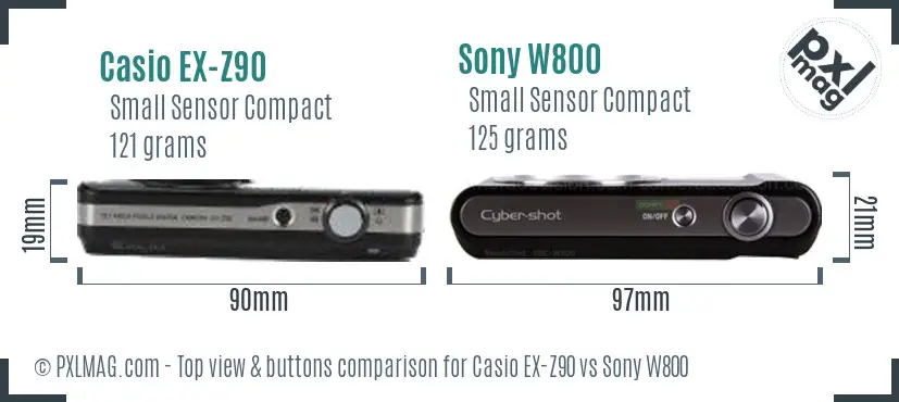 Casio EX-Z90 vs Sony W800 top view buttons comparison Casio EX-Z90 vs Sony W800 top view buttons comparison