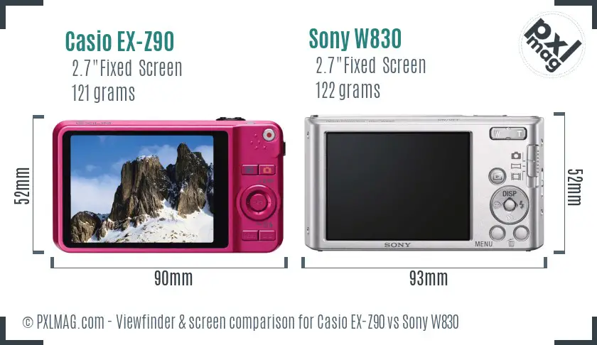 Casio EX-Z90 vs Sony W830 Screen and Viewfinder comparison